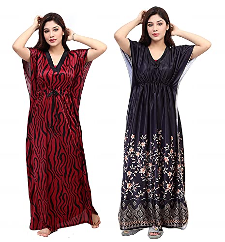 G4Girl Women's Silk Geometric Print Maxi Kaftan Night Gown (Pack ...