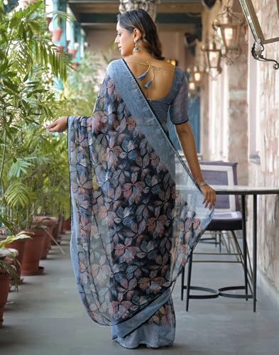 Image of SIRIL Women's Chiffon Printed Saree with Unstitched Blouse Piece