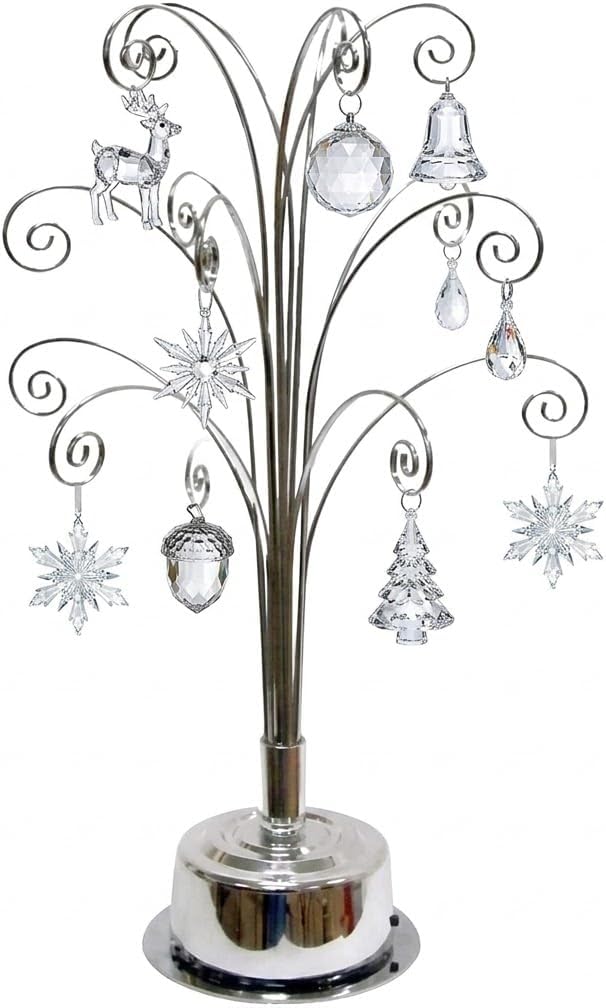 HOHIYA Rotating Ornament Display Stand 15 Hook Silver Metal Tree