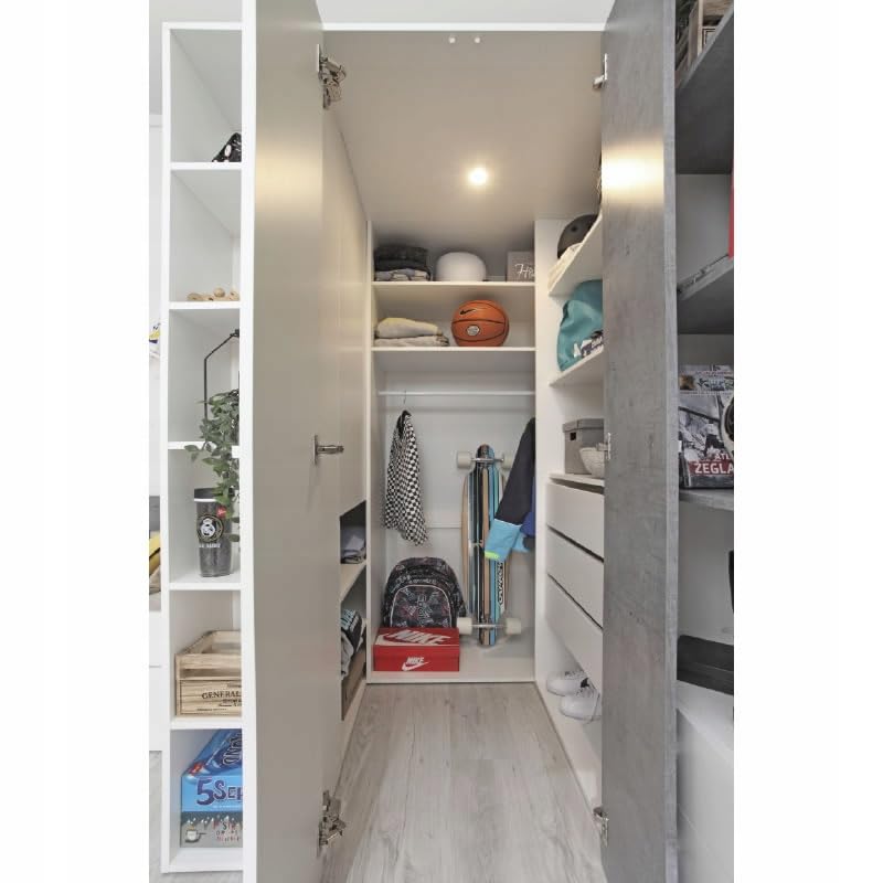 Generisch Begehbarer Schrank SISI SI01 Eckkleiderschrank Kleiderschrank Jugendzimmer (R/L) (Weiss LUX/Beton)