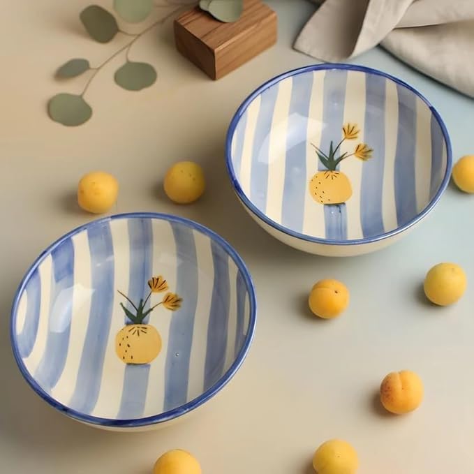 Image of Ceramic Snack Bowl Set for Serving, Dessert & Fruits | Multipurpose Kitchen Bowls Set | Premium Aesthetic Small Serving Bowls | Blue & White | Pack of 4 | 700ml