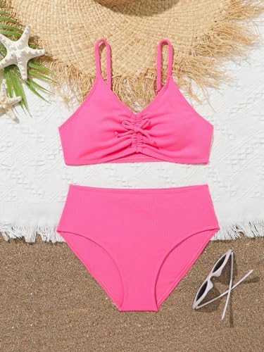 Milumia Girl's Two Piece Swimsuit V Neck Ruched Spaghetti Strap Wireless Bikini Set3