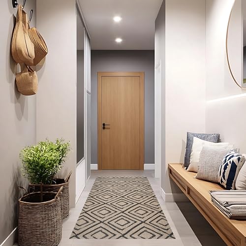 STORESDECO Alfombra Vinílica de Pasillo de Tejido Trenzado Premium de Alta Gama. Lavable Antideslizante y extraplana. Alfombras pasilleras Corredor Máxima Calidad Diseño Arena-Negro 60x200 cm
