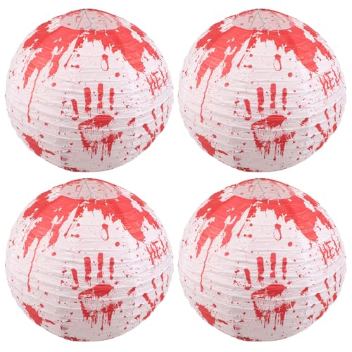 DIYEAH 4 PCS Spooky Halloween Decor: Bloody Lanterns - Party Hanging Paper Lanterns - Tree Hanging Prop for Indoor Outdoor Festival Ornaments