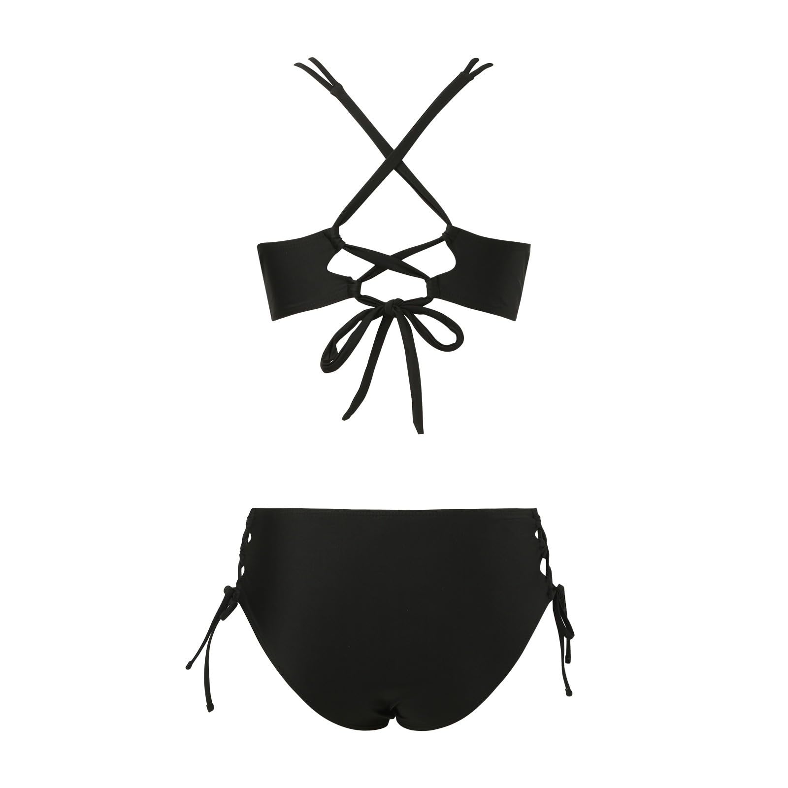Bikini dla kobiet zestaw bikini z wysokim stanem dwuczęściowy strój kąpielowy push up owijany top i spodnie, czarne, M