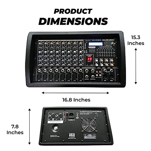 Musysic [Mu-Mx800] 4500W Powerful Dj Mixer – 8 Channels/Bus Powered With 5 Band Geq Built In 4500W Amplifier & 16 Dsp Fx Processor – 48V Phantom Power Audio Mixer Mixer/Rec Output Usb/Sd/Bluetooth/Xlr #TOP5