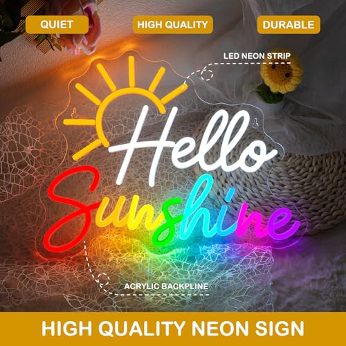 Image of Horseneon Hello Sunshine Neon Sign Led Light Hello Sunshine Sign Dimmable Neon Signs for Classroom Funny Wall Art Light Up Signs for Wall Decor
