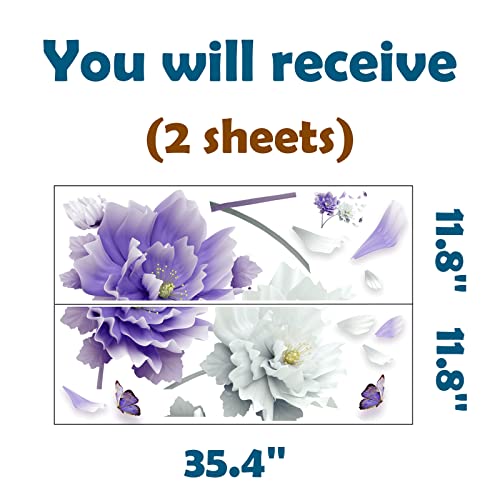 Royolam Large Purple Flowers Petals Butterflies Wall Decals Living Room Floral Wall Stickers Removable Peel And Stick Waterproof Wall Art Decor Stickers For Bedroom Bathroom Office #TOP3