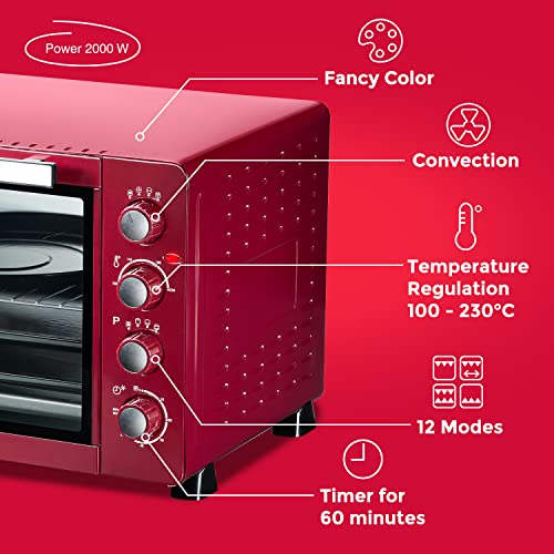 Mini Bakoven met Convectiefunctie, Grillrooster, elektrische grill oven met dubbele beglazing, 45 l ovenruimte, timer 60 minuten met signaaltoon, 100 - 230 °C - Afbeelding 7