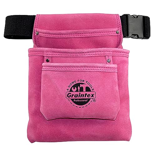 Graintex Ss2033 3 Pocket Nail & Tool Pouch Pink Color Suede Leather With 2Â€ Webbing Belt For Constructors, Electricians, Plumbers, Handymen #TOP29