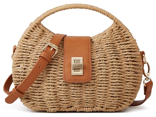 Handmade Straw Woven Bag Beach Clutch Purses Women Vacation Shell Shoulder Crossbody Summer Dumpling Handbag Basket Tote - Main Image