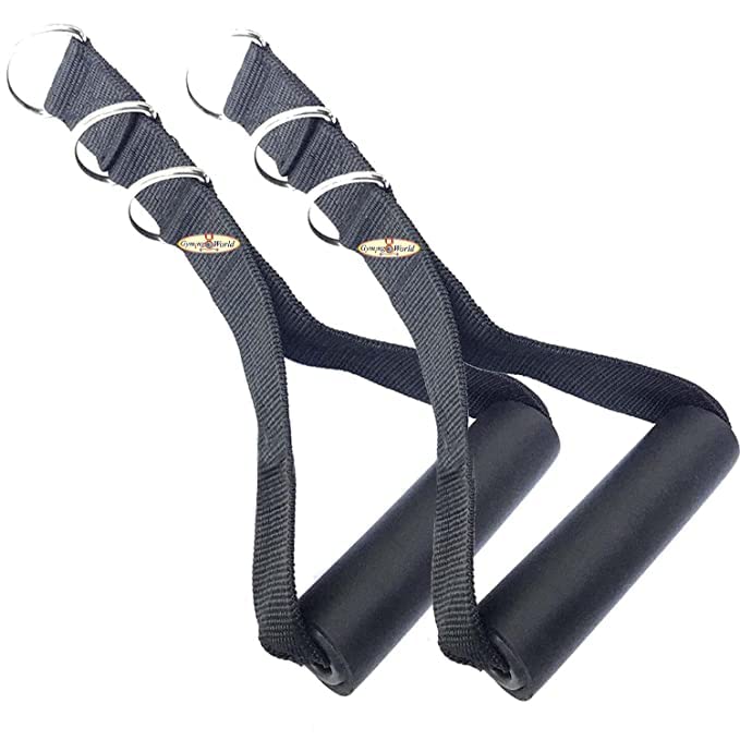 1 Pair of Nylon Triceps Handle (3 Hooks) Cable Attachment Crossover Gym Machine V Bar Station Exercise Sport Attachment Resistance, Black, Standard