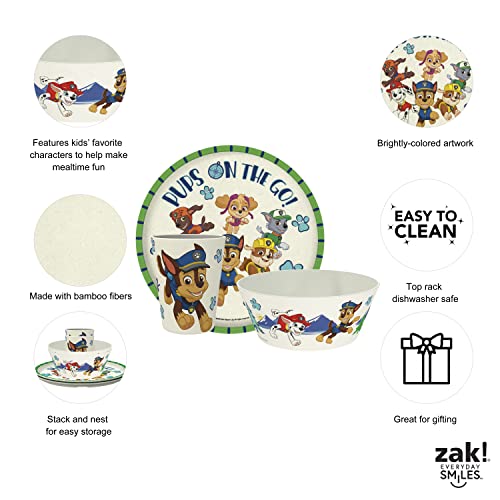 Zak Designs Paw Patrol Kids Dinnerware Set 3 Pieces, Durable And Sustainable Melamine Bamboo Plate, Bowl, And Tumbler Are Perfect For Dinner Time With Family (Chase, Marshall, Skye & Friends) #TOP1