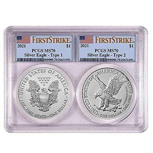 2021 No Mint Mark American Silver Eagle Set Type 1 and 2 Silver...