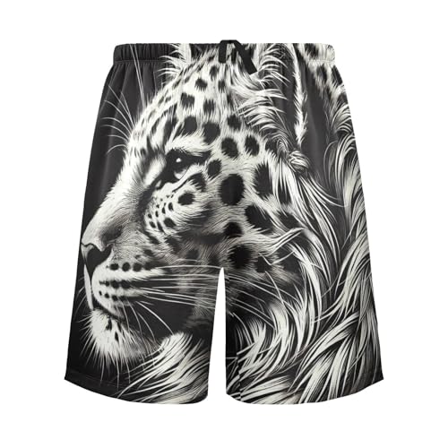 Snow Leopard Black Mens Pajama Shorts PJ Sleep Shorts Lounge Shorts Sleepwear with Pockets Men, S2