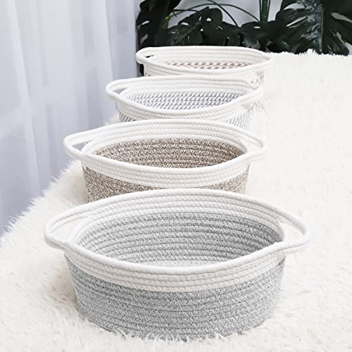 Image of ABenkle Small Basket with Handles, Boho Decorative Rope Woven Dog Cat Toy Storage Bin Shelf Storage Organizer, Easter Christmas Gift Basket, 12 inchx8 inchx5 inch