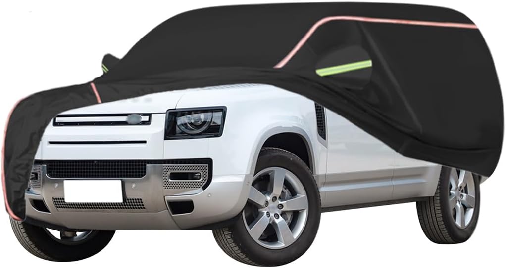 WOLWES Car Covers are Suitable for Land Rover Defender 130 X/V8/HSE/X-Dynamic SE/X-Dynamic HSE/Outbound,Water,Rain,Sun and Snow Resistant Oxford Fabric Car Covers,with Side Door Zip (Color : Black,