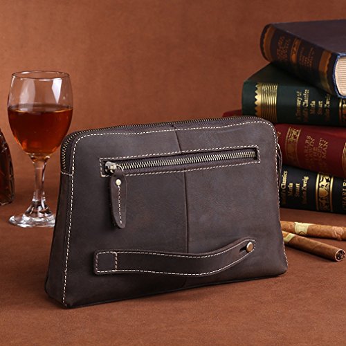 HTB Bolsos de Los Hombres de la Manera de Los Hombres Paquete Retro Del Negocio Paquete Grande de la Capacidad Multi-Tarjeta Bolso Del Teléfono,Marrón oscuro