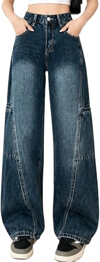 ODDMONKEY Baggy Jeans for Women || Korean Jeans for Women || Wide Leg Korean High Waist Baggy Denim Pants (Wjeans-7)