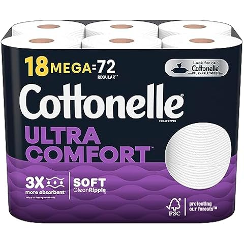 Cottonelle Ultra Comfort Toilet Paper, Strong Bath Tissue, 2 Packs of 18 Mega Rolls (36 Mega Rolls = 144 Regular Rolls) Cover