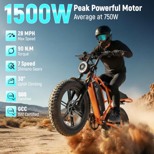 Image of TS TST GRP LLC Electric Bike for Adults, 1500W Peak Motor Ebike, 20 inch x 4.0 inch Fat Tire E Bike, 48V 15Ah Removable Battery, Dual Suspension, Disc Brakes, LCD & APP Control, for Commuting Off-Road