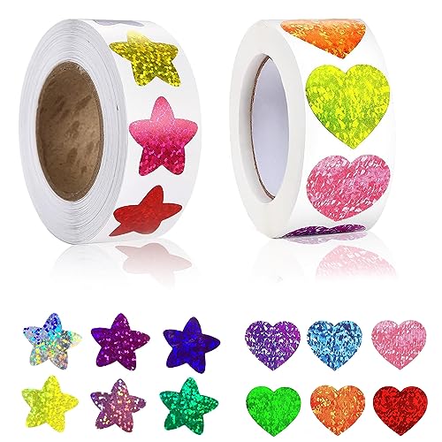 1000pcs Rouleau D'Autocollants ColoréS D'éToiles Et De Coeurs De Paillettes, Autocollants D'Autocollants De Paillettes De RéCompense D'Enfants De Salle De...