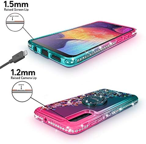 Silverback Galaxy A50 Case, Moving Liquid Holographic Sparkle Glitter Case with Kickstand, Bling Diamond Bumper W/Ring Slim Protective Samsung Galaxy A50 Case for Girls Women -Green W