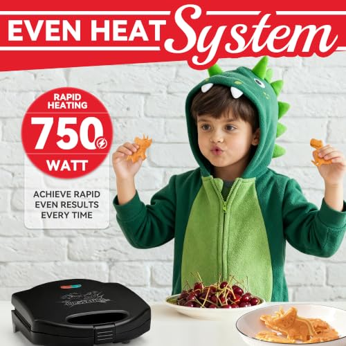 Image of SugarWhisk Dinosaur Mini Waffle Maker for Kids, Mini Pancake Maker Machine for Halloween, 8 Different Shaped Dinos in Minutes, Electric Non-Stick Waffle Iron, Graphite