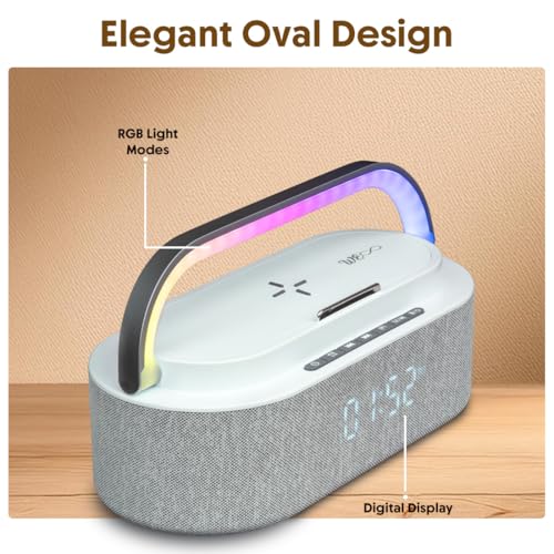 Image of GROOVE ARC 25W 4-in-1 Wireless Speaker with 15W Wireless Charging, Digital Clock, Alarm, Sleep Timer, RGB Light, BT 5.4, Phone Stand, Type C Charging, Multi Connectivity, 5H Playtime, Oval Design
