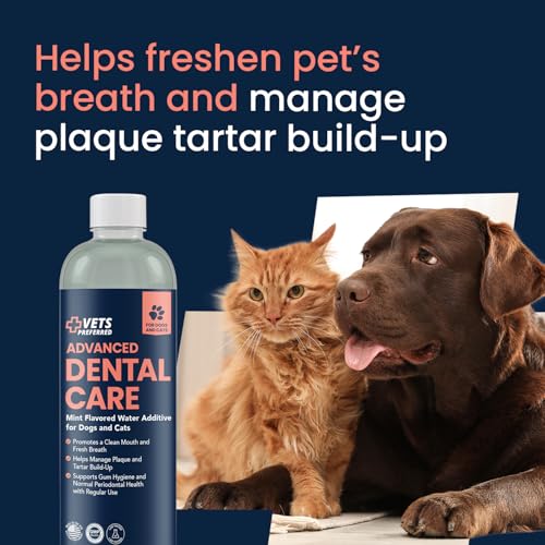 Image of Vets Preferred Dog Breath Freshener & Water Additive for Dental Care - Fights Bad Breath, Removes Tartar & Plaque - Dog Mouthwash for Healthy Teeth & Gums, Gingivitis Support - Mint Flavor (Pack of 3)