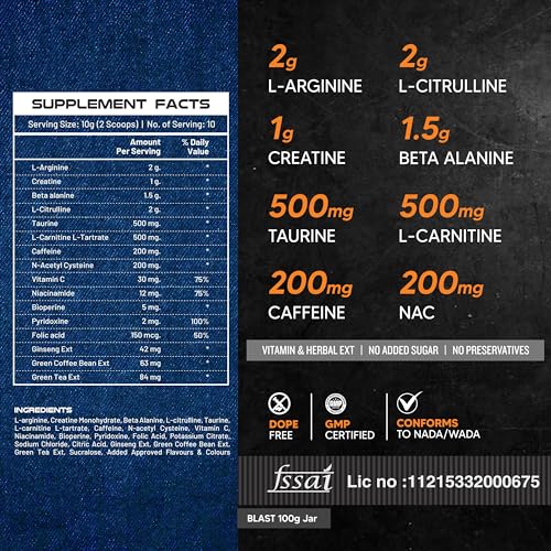 Image of AS-IT-IS ATOM Blast Advanced Pre-workout 100gms, Cool Spearmint, Caffeine & L- Arginine Infused, Optimizes Energy, Increase Strength & Pumps