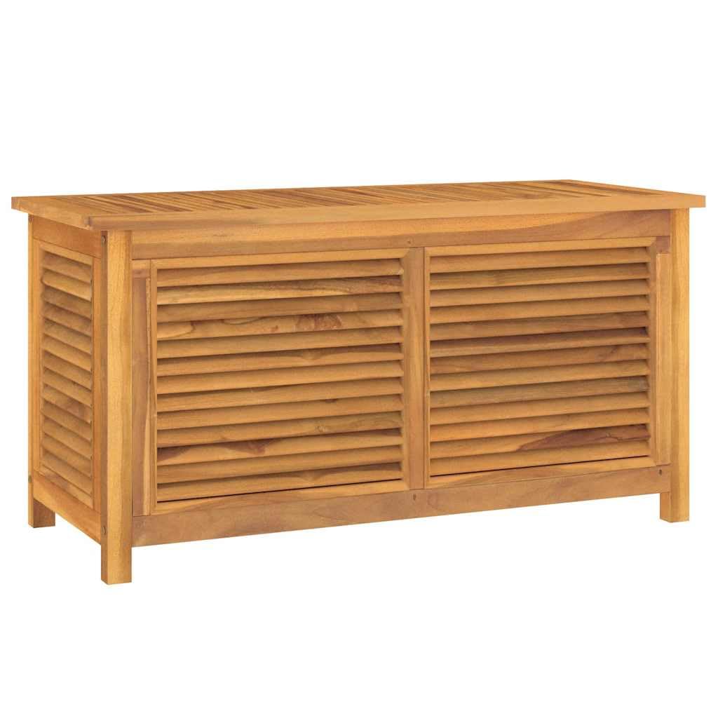 Schowek ogrodowy 114x50x58 cm z litego drewna tekowego | Z wodoodporną torbą PE, wykończeniem na bazie wody, zewnętrznym pudełkiem na narzędzia