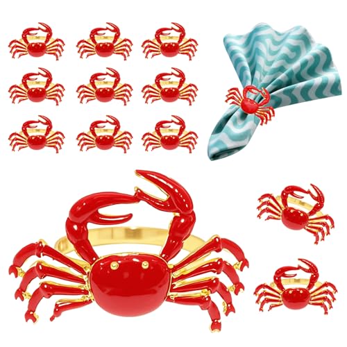 Davifina Gold Crab Coastal Napkin Rings set of 12 Beach