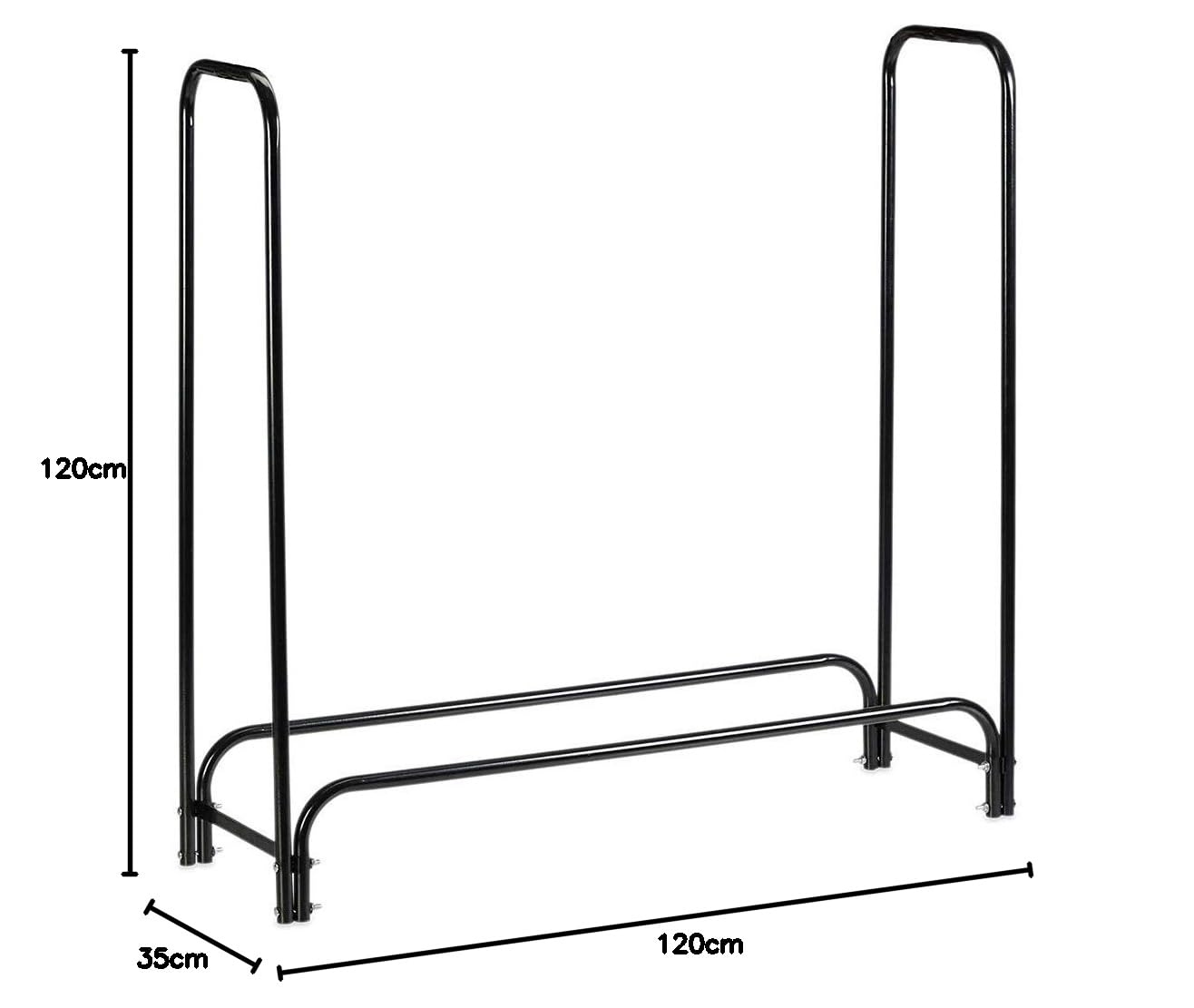 BAKAJI Soporte para leña con estructura tubular de metal, para interior y exterior, para casa, jardín, chimenea, chimenea, estufa, diseño moderno (120 x 120 x 35 cm)