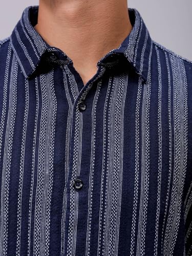 Image of The Indian Garage Co Men Slim Fit Striped Full Sleeves Cutaway Collar Casual Shirt