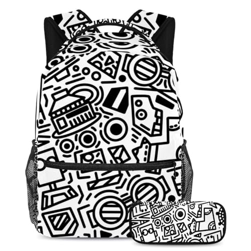 Sac à dos lapin noir et blanc avec trousse assortie pour l'école des garçons et filles