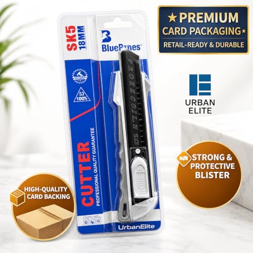 Image of UrbanElite 18mm Cutter Knife Set with 10 Replacement Blades | Retractable Utility Knife | Easy Grip Handle | Home, Office & Warehouse Use