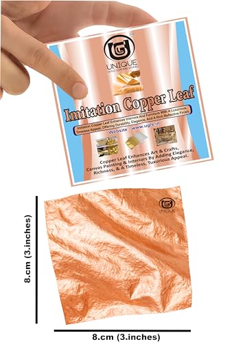 Image of UGLS Copper Leaf Sheets, 100 Sheets, 8 by 8.cm Gilding Foil for Gilding, Resin Art, Decoration Crafting, Paintings, Arts Crafts, Nail Deco,Furniture, Size 3.14 * 3.35 inhches (Copper)