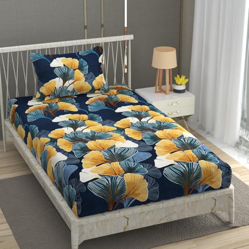 Image of Vram Premium Heavy Cotton Flat Bedsheets with 1 King Size Pillow Covers || Single Bed 350 TC || 60 x 90 Inch Single Size Flat || :- Green Mushroom