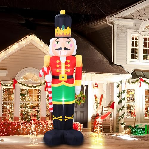 B&D 8FT Christmas Inflatables Nutcracker Soldier Outdoor Decorations Christmas Blow Up Nutcracker Decorations with Candy Cane Built-in LEDs Inflatable Xmas for Holiday Party Outdoor Lawn Garden Decor