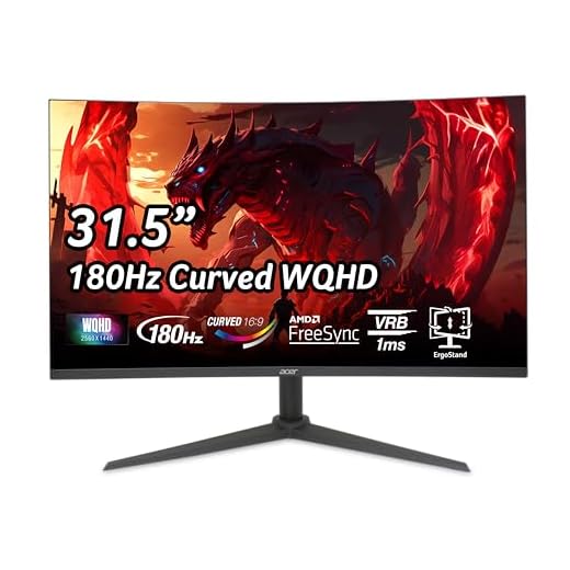Acer Nitro 31.5" WQHD 2560 x 1440 1500R Curved PC Gaming Monitor | AMD FreeSync Premium | Up to 180Hz Refresh | 1ms VRB | Speakers | 1 x Display Port 1.4 & 2 x HDMI 2.0 | XZ320QU S3bmiiphx