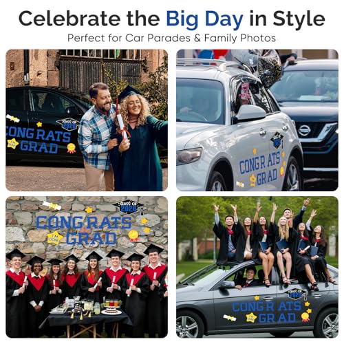 Image of Congrats Grad Car Magnets Graduation Magnetic Car Decorations Class of 2026 Car Parade Decor Signs Car Magnet Decal Stickers Graduation Party Decor Blue