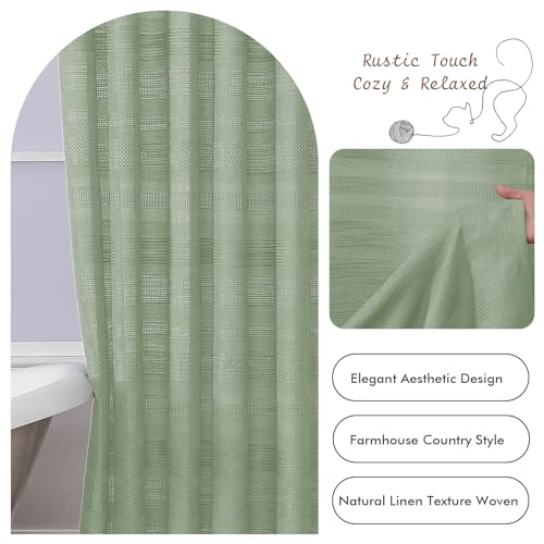 OVZME Extra Long Light Green Shower Curtain 96 Inch Long, Boho Linen Textured Soft Fabric Heavy Duty Cloth Bathroom Shower Curtain with Tassel, Tall Farmhouse Luxury Bath Decor, 72Wx96L Inches by OVZME - Used condition - Image 8