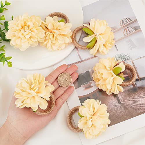 CRASPIRE Flower Napkin Rings Set of 6 Yellow Artificial Napkin Rings Floral Napkin Holder Rings Burlap Cord Napkin Buckle Handmade Napkin Loop Bionic Twine Dinner Wedding Table Decor - Image 3