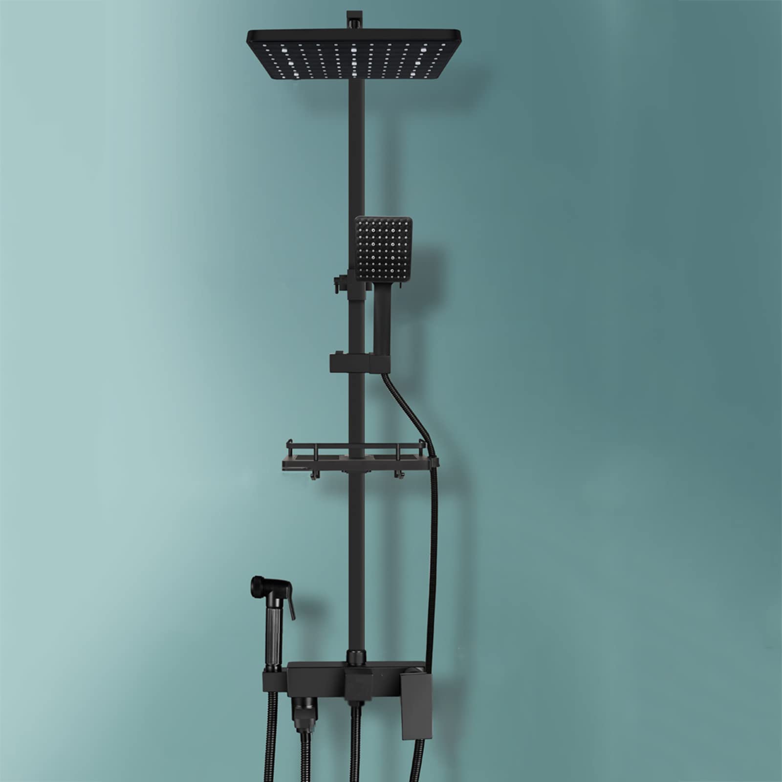GLJTUO Shower system, Black Bathroom Shower Faucet Set Brass hot and cold water faucet Wall Mounted Shower Mixer booster shower Rainfall Shower System Matte Black