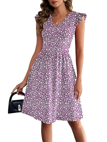 Image of HELYO Women's Summer Dresses Cute V Neck Ruffle Sleeve Cocktail Short Work Casual Dress with Pockets 648