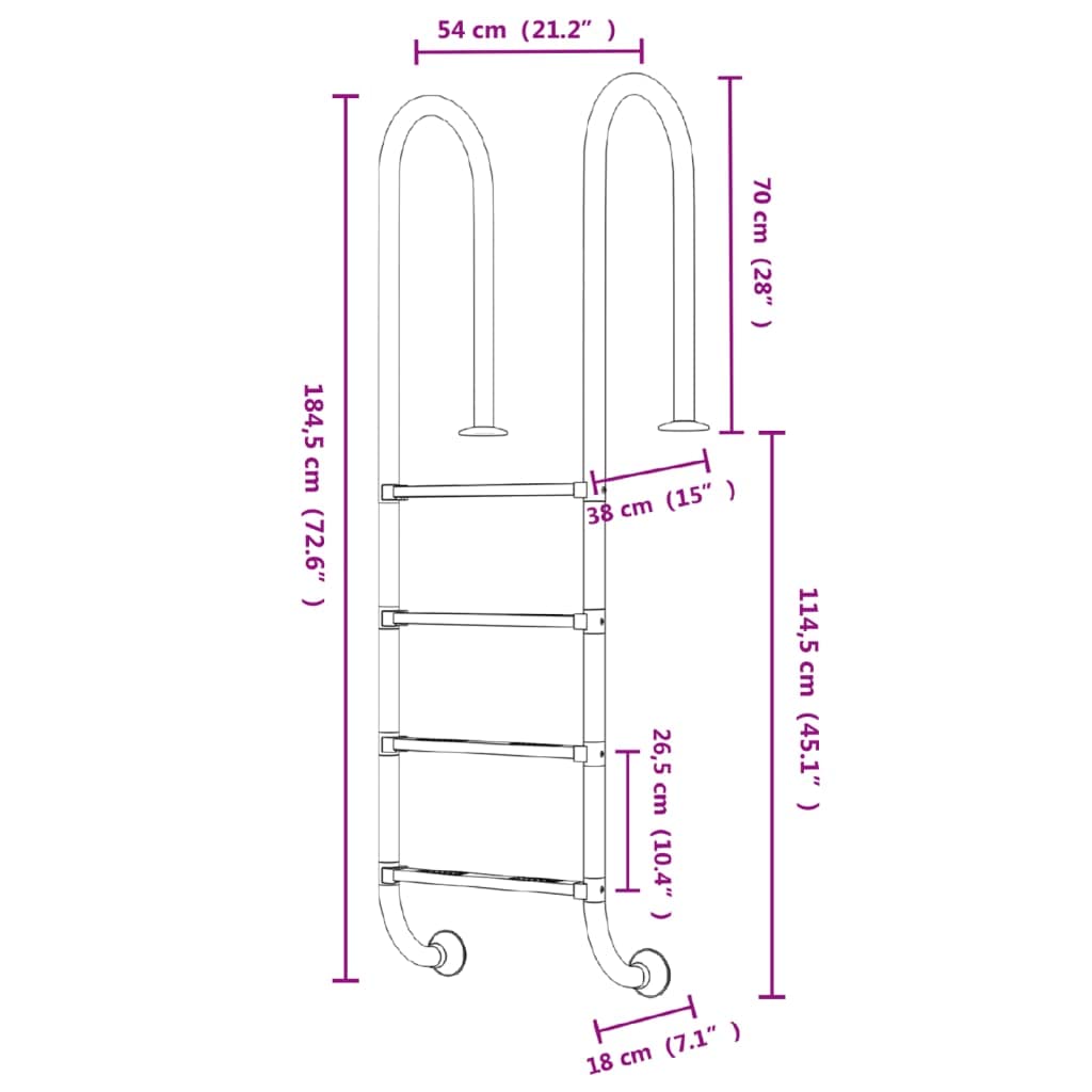 vidaXL Scaletta per piscina interrata e scaletta con 4 gradini antiscivolo per interni ed esterni, facile montaggio in acciaio inossidabile 304 cm