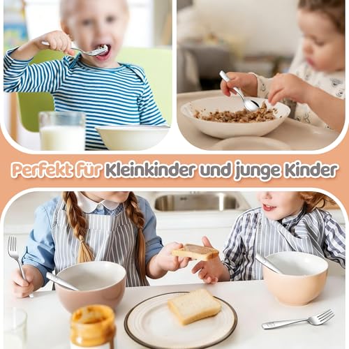 Joyfair Kinderbesteck, 6-teilig Edelstahl Kleiner Kinder Besteck Set mit Gravur, Kindergeschirr Set mit 3 x kindergabel und 3 x Kinderlöffel für Mädchen Jungen ab 3 Jahre, Gesund & Spülmaschinenfest