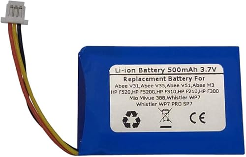 Batería de repuesto de 3.7V 500mAh para Abee V31, Abee V35, Abee V51, Abee M3, HP F520, HP F520G, HP F310, HP F210, HP F300, Mio Mivue 388, Whistler