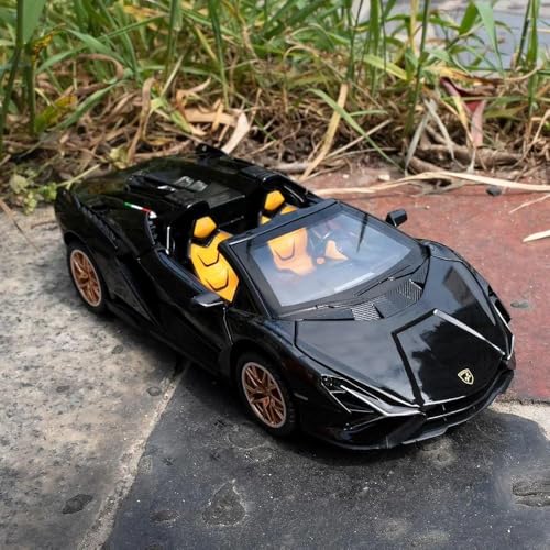 Image of 1:32 Open Lamborghini Sian Sport Diecast Metal Pullback Toy car with 6 Openable Doors & Light, Music Boys Gifts Toys for Kids (1:32 Open Lamborghini - Black)